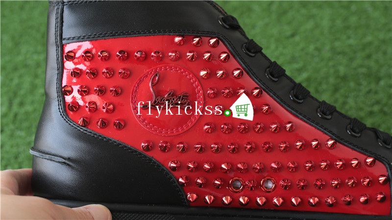 Christian Louboutin Flat Spike Sneaker High Top Black Red